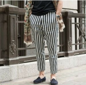 Zara Strippe Casual Pants Linen Harem Loose Pants